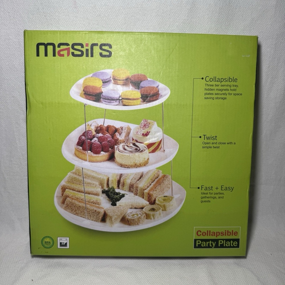 Masirs Twistfold 3-Tier Party PlateCollapsible Serving Tray White BPA Free